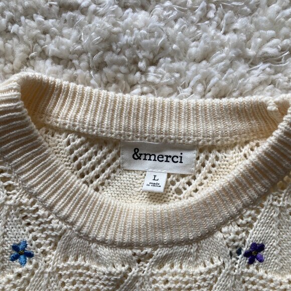 &Merci Flower Embroidered Sweater Multi Floral - Size L - Picture 2 of 4